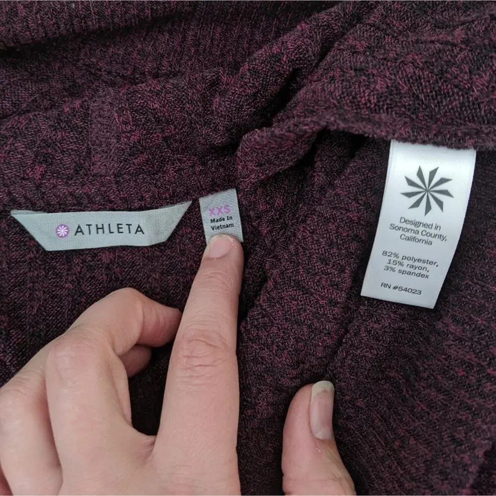 ATHLETA Tiburon Cardigan Sweater Ribbed Sleeve Purple Seasonless Waterfall XXS S